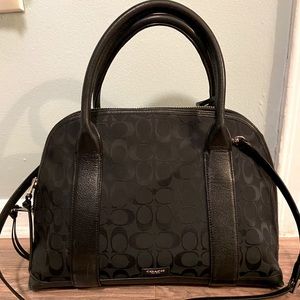 Coach Logo Fabric & Leather Satchel, Black